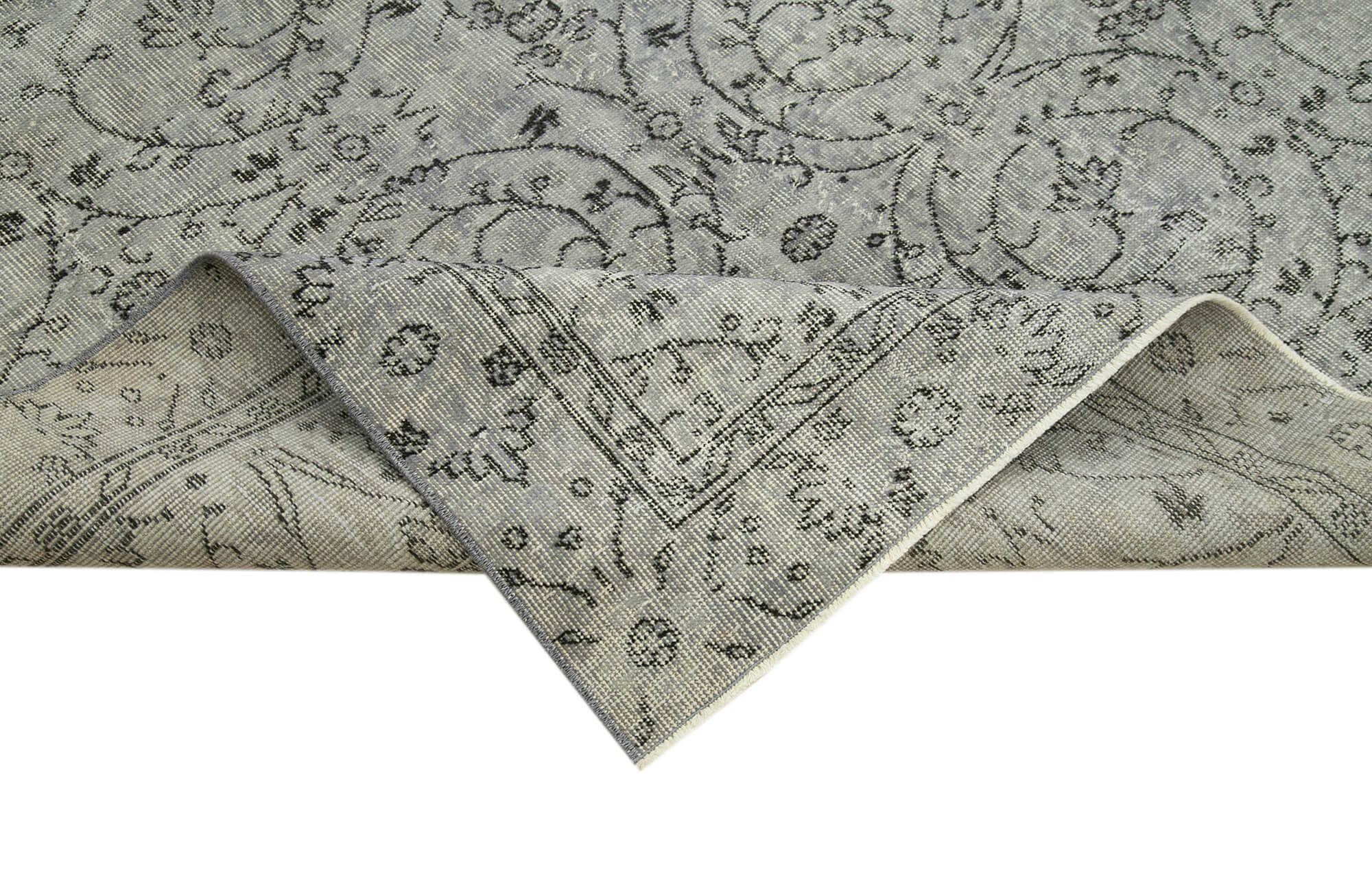 Overdyed Vintage Gri Eskitme Pamuk Yün El Dokuma Halısı 160x256 Agacan