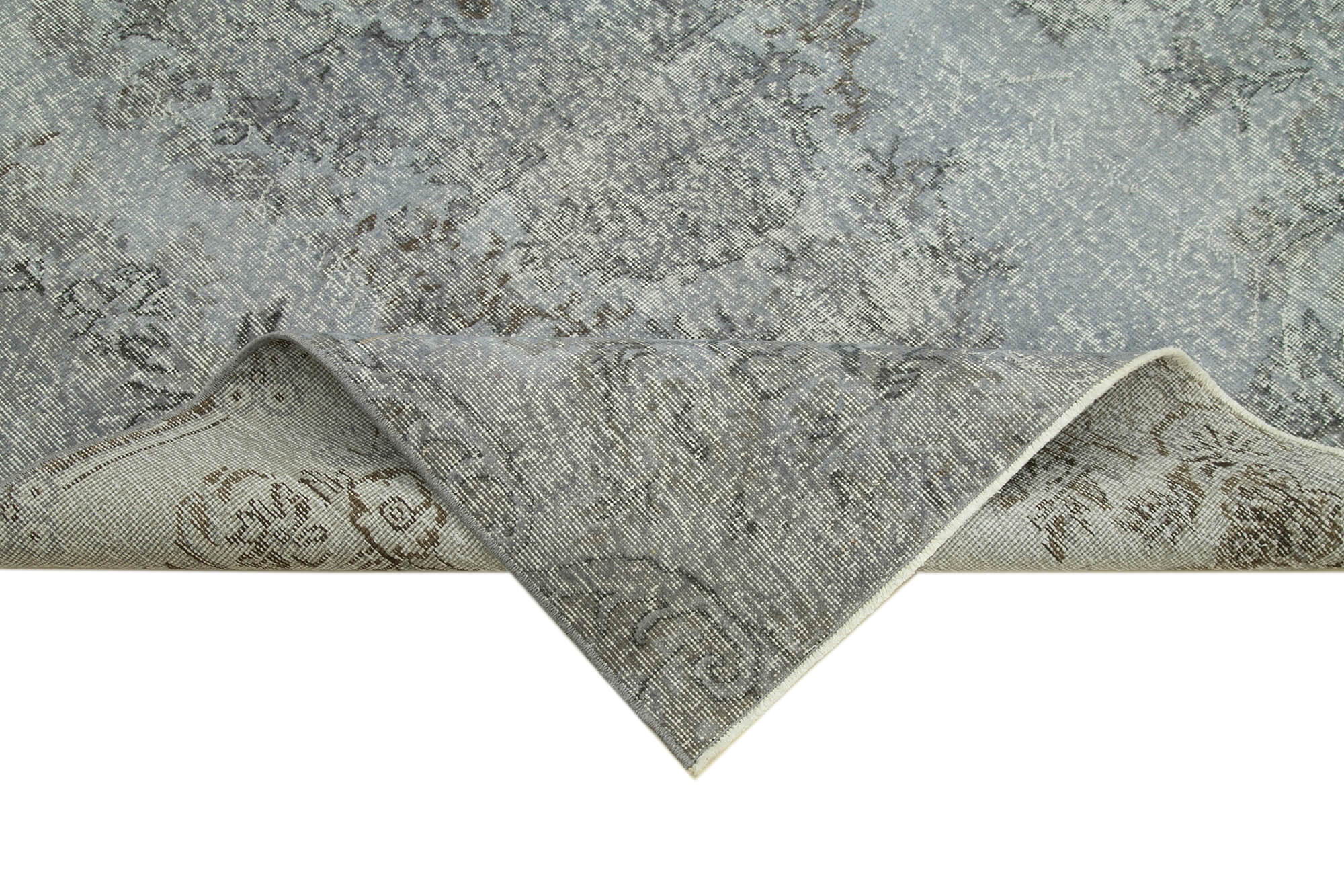 Overdyed Vintage Gri Eskitme Pamuk Yün El Dokuma Halısı 149x254 Agacan