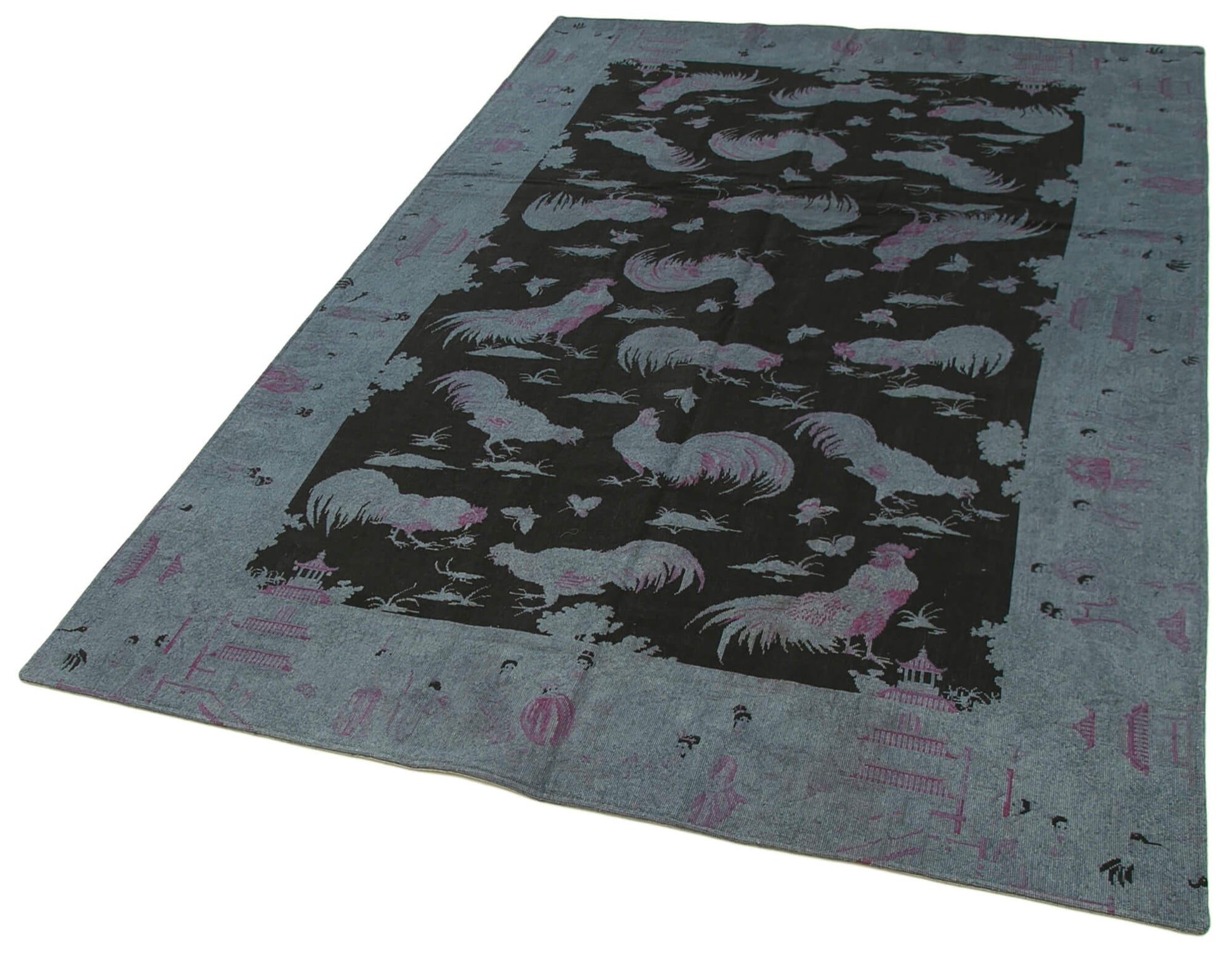 Needlepoint Gri Figürlü Pamuk Yün El Dokuma Halısı 153x248 Agacan