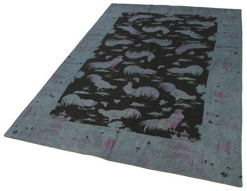 Needlepoint Gri Figürlü Pamuk Yün El Dokuma Halısı 153x248 Agacan