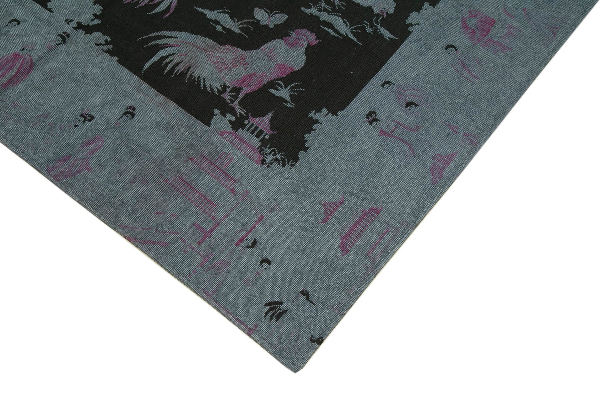 Needlepoint Gri Figürlü Pamuk Yün El Dokuma Halısı 153x248 Agacan