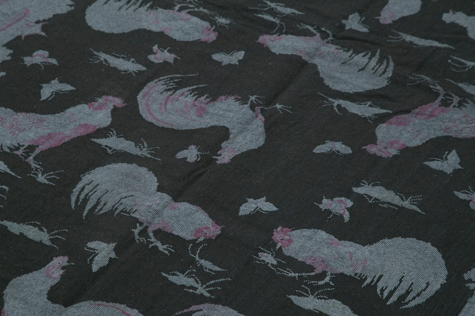 Needlepoint Gri Figürlü Pamuk Yün El Dokuma Halısı 153x248 Agacan