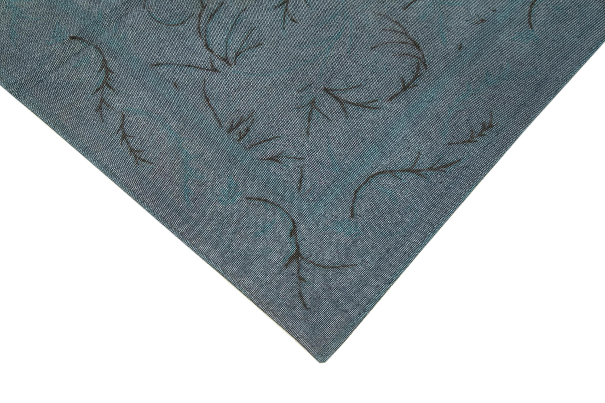 Needlepoint Mavi Çiçekli Pamuk Yün El Dokuma Halısı 165x254 Agacan