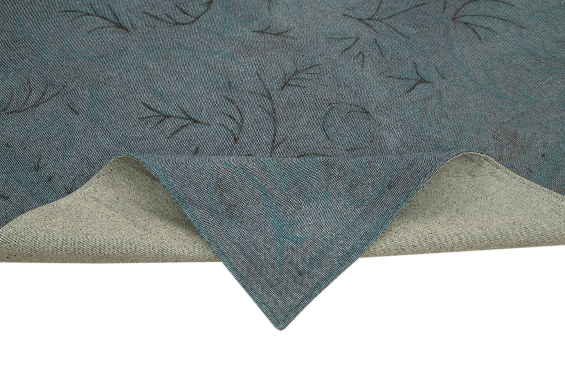 Needlepoint Mavi Çiçekli Pamuk Yün El Dokuma Halısı 165x254 Agacan