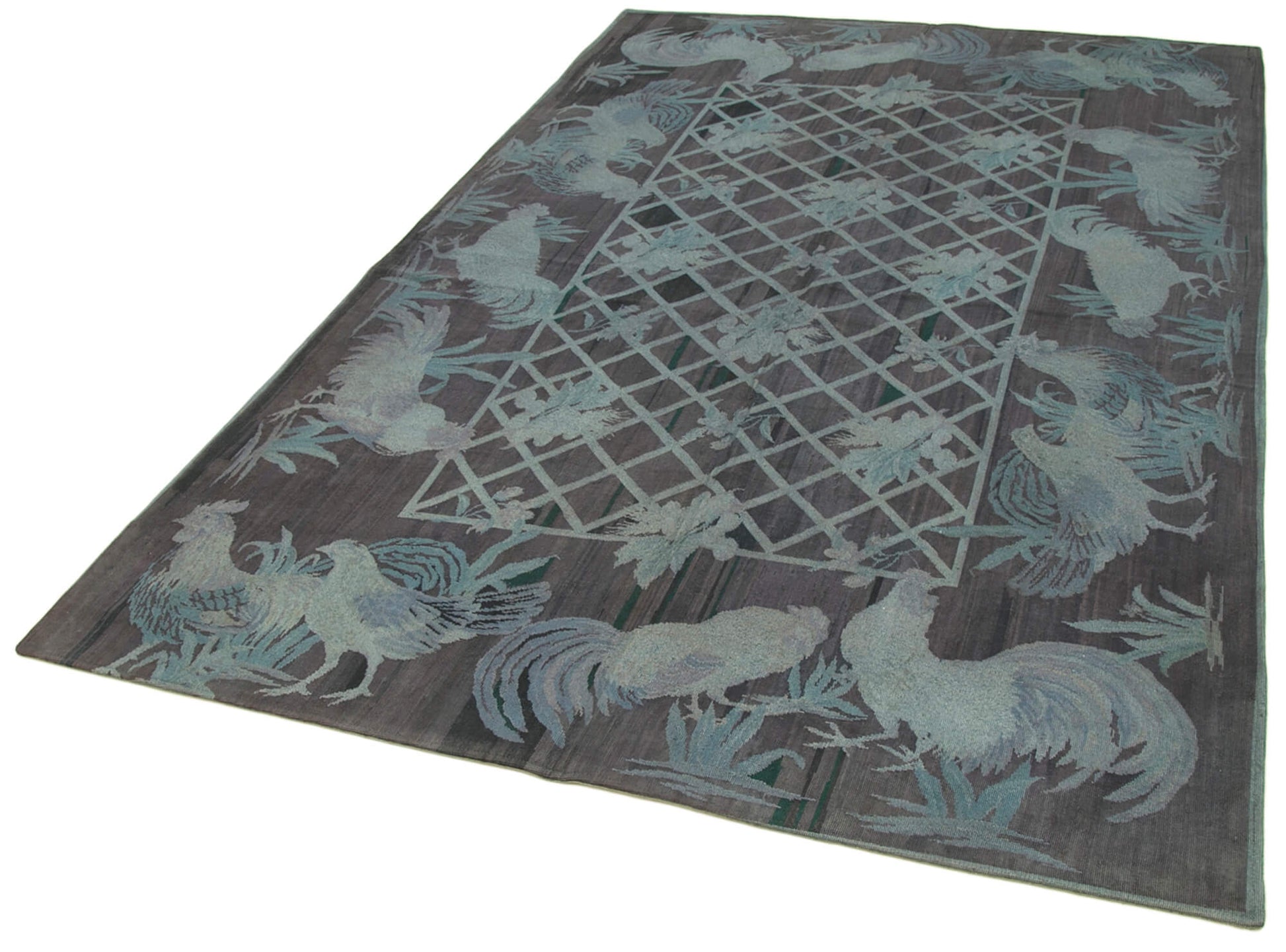 Needlepoint Gri Figürlü Pamuk Yün El Dokuma Halısı 172x260 Agacan