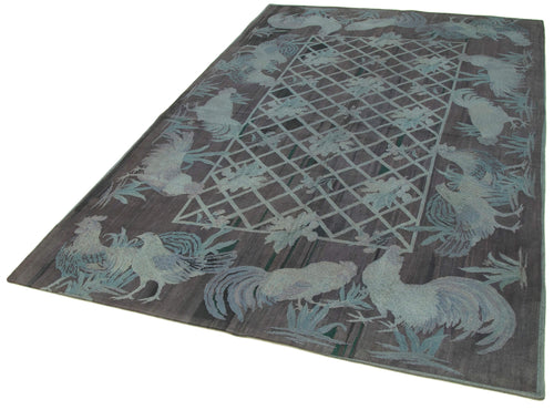 Needlepoint Gri Figürlü Pamuk Yün El Dokuma Halısı 172x260 Agacan