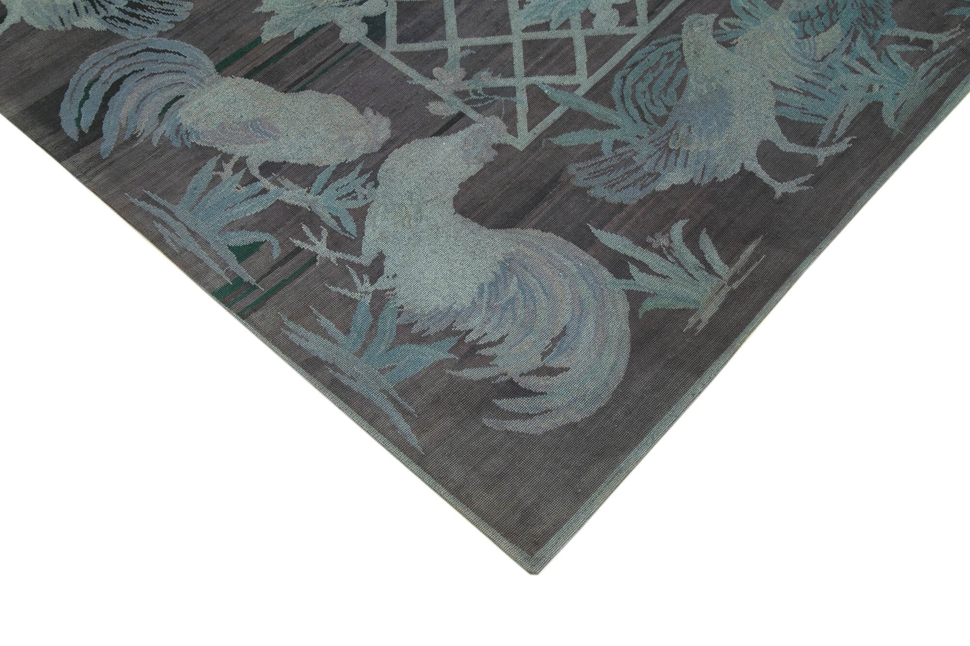 Needlepoint Gri Figürlü Pamuk Yün El Dokuma Halısı 172x260 Agacan