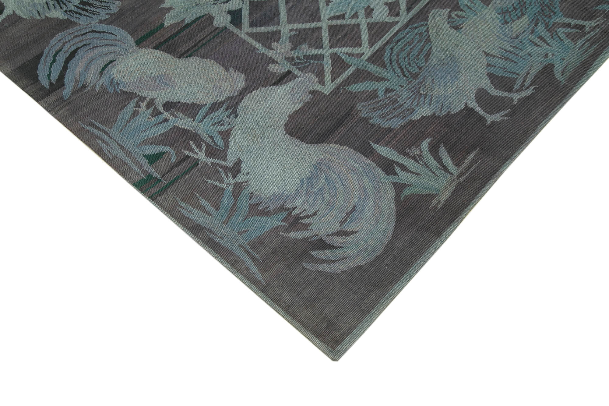 Needlepoint Gri Figürlü Pamuk Yün El Dokuma Halısı 172x260 Agacan