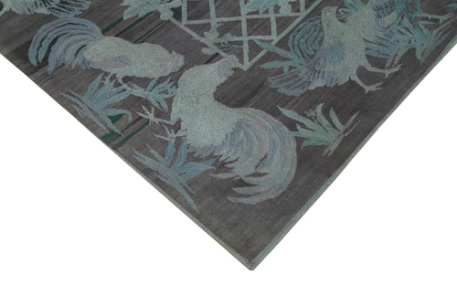 Needlepoint Gri Figürlü Pamuk Yün El Dokuma Halısı 172x260 Agacan