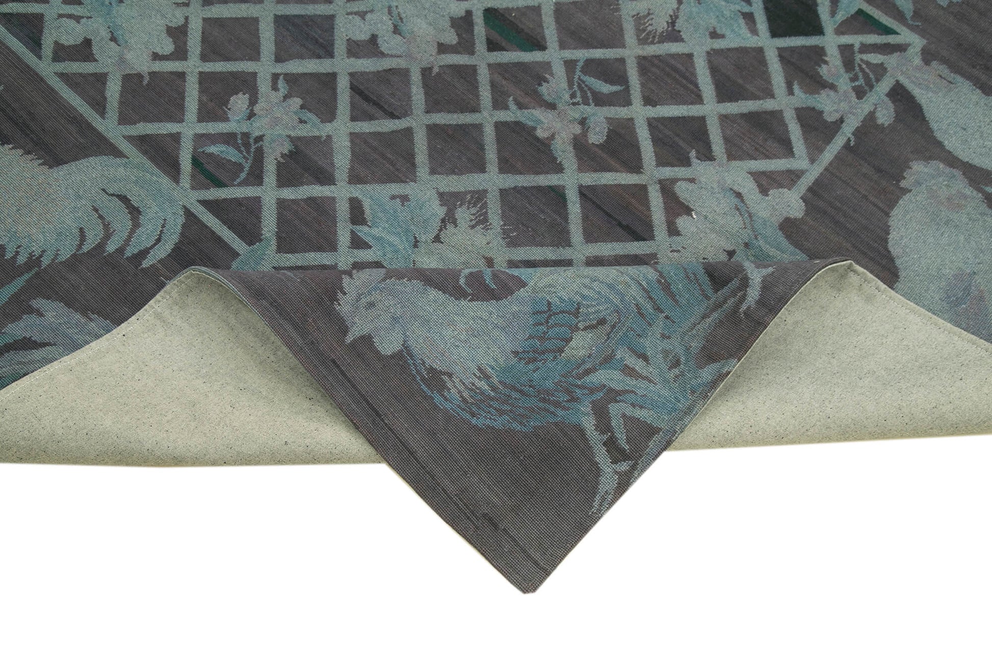 Needlepoint Gri Figürlü Pamuk Yün El Dokuma Halısı 172x260 Agacan