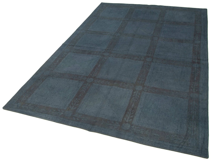 Needlepoint Mavi Geometrik Pamuk Yün El Dokuma Halısı 164x256 Agacan