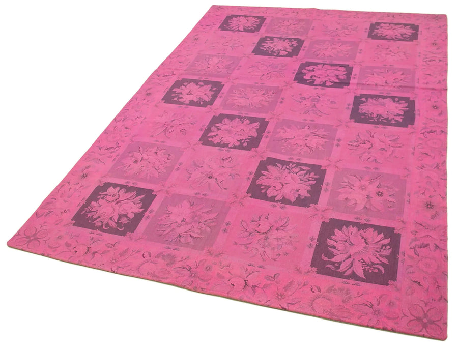 Needlepoint Pembe Çiçekli Pamuk Yün El Dokuma Halısı 156x242 Agacan