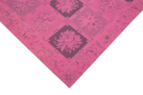 Needlepoint Pembe Çiçekli Pamuk Yün El Dokuma Halısı 156x242 Agacan