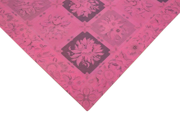 Needlepoint Pembe Çiçekli Pamuk Yün El Dokuma Halısı 156x242 Agacan
