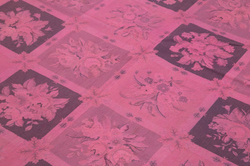 Needlepoint Pembe Çiçekli Pamuk Yün El Dokuma Halısı 156x242 Agacan