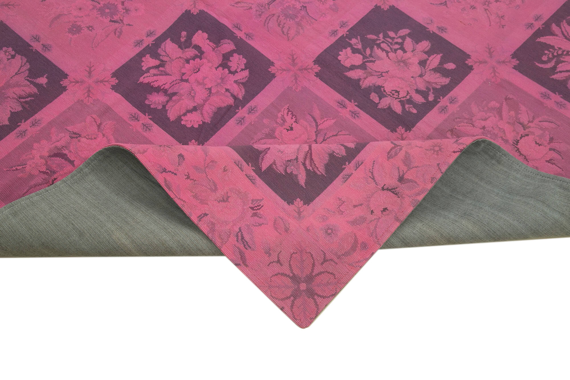 Needlepoint Pembe Çiçekli Pamuk Yün El Dokuma Halısı 156x242 Agacan