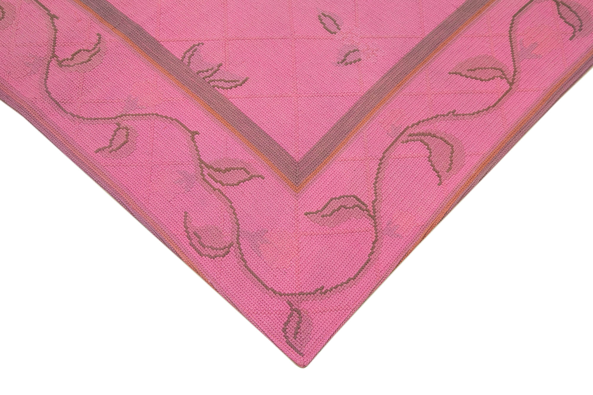 Needlepoint Pembe Çiçekli Pamuk Yün El Dokuma Halısı 162x255 Agacan