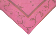 Needlepoint Pembe Çiçekli Pamuk Yün El Dokuma Halısı 162x255 Agacan