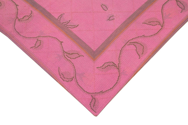Needlepoint Pembe Çiçekli Pamuk Yün El Dokuma Halısı 162x255 Agacan