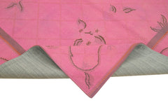 Needlepoint Pembe Çiçekli Pamuk Yün El Dokuma Halısı 162x255 Agacan