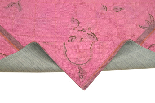 Needlepoint Pembe Çiçekli Pamuk Yün El Dokuma Halısı 162x255 Agacan