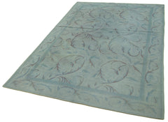 Needlepoint Mavi Çiçekli Pamuk Yün El Dokuma Halısı 163x253 Agacan