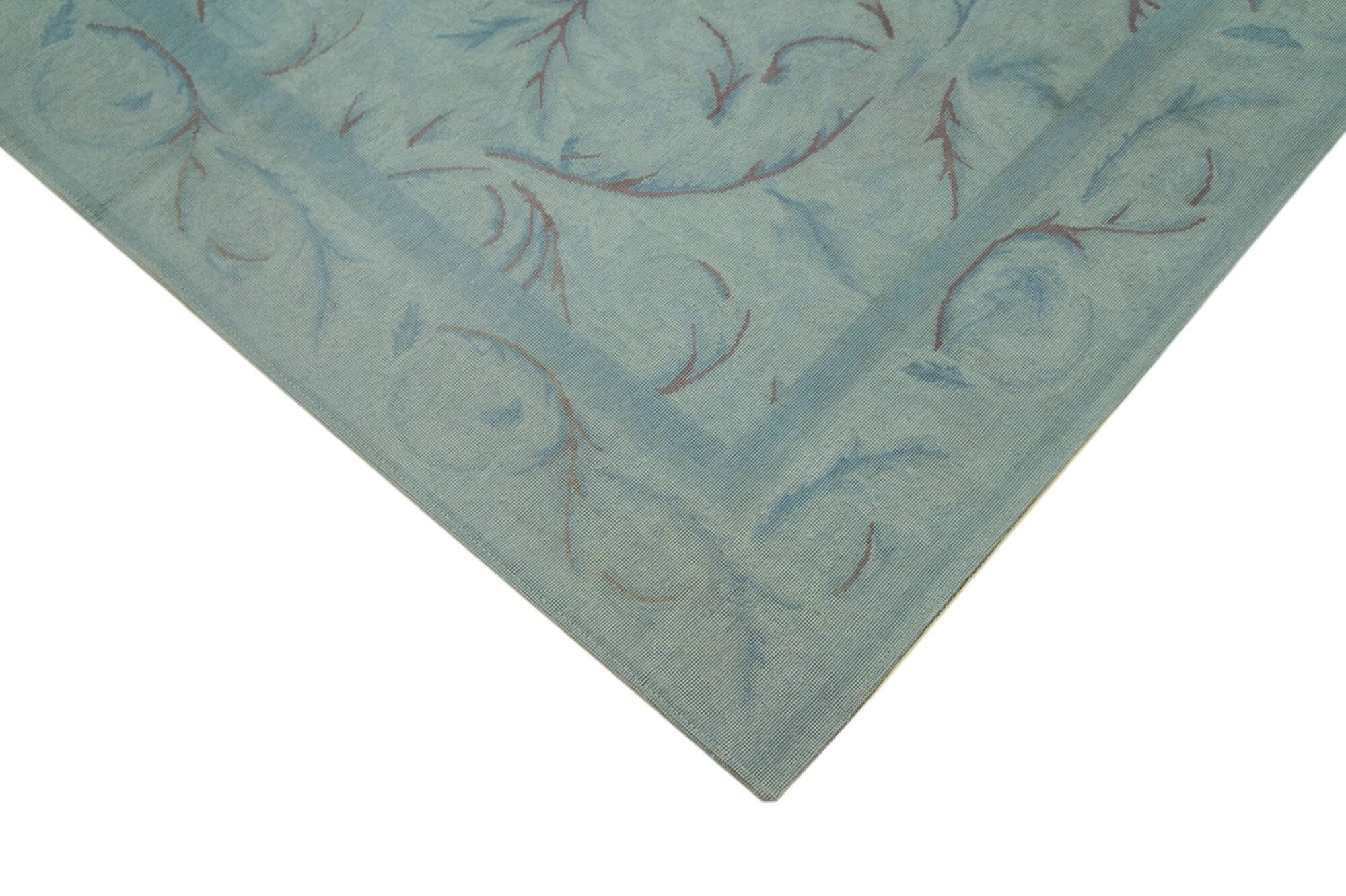 Needlepoint Mavi Çiçekli Pamuk Yün El Dokuma Halısı 163x253 Agacan