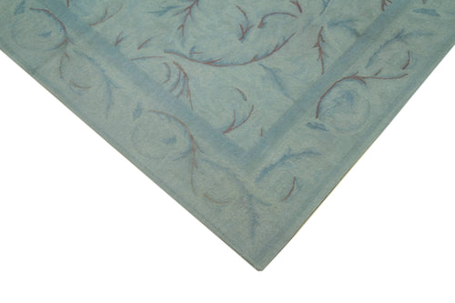 Needlepoint Mavi Çiçekli Pamuk Yün El Dokuma Halısı 163x253 Agacan