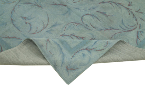 Needlepoint Mavi Çiçekli Pamuk Yün El Dokuma Halısı 163x253 Agacan