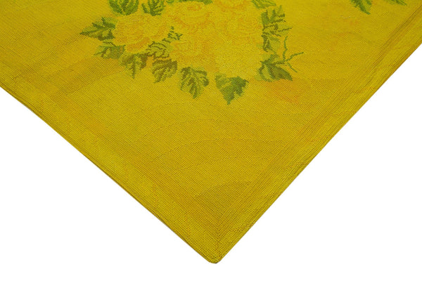 Needlepoint Sarı Çiçekli Pamuk Yün El Dokuma Halısı 168x260 Agacan