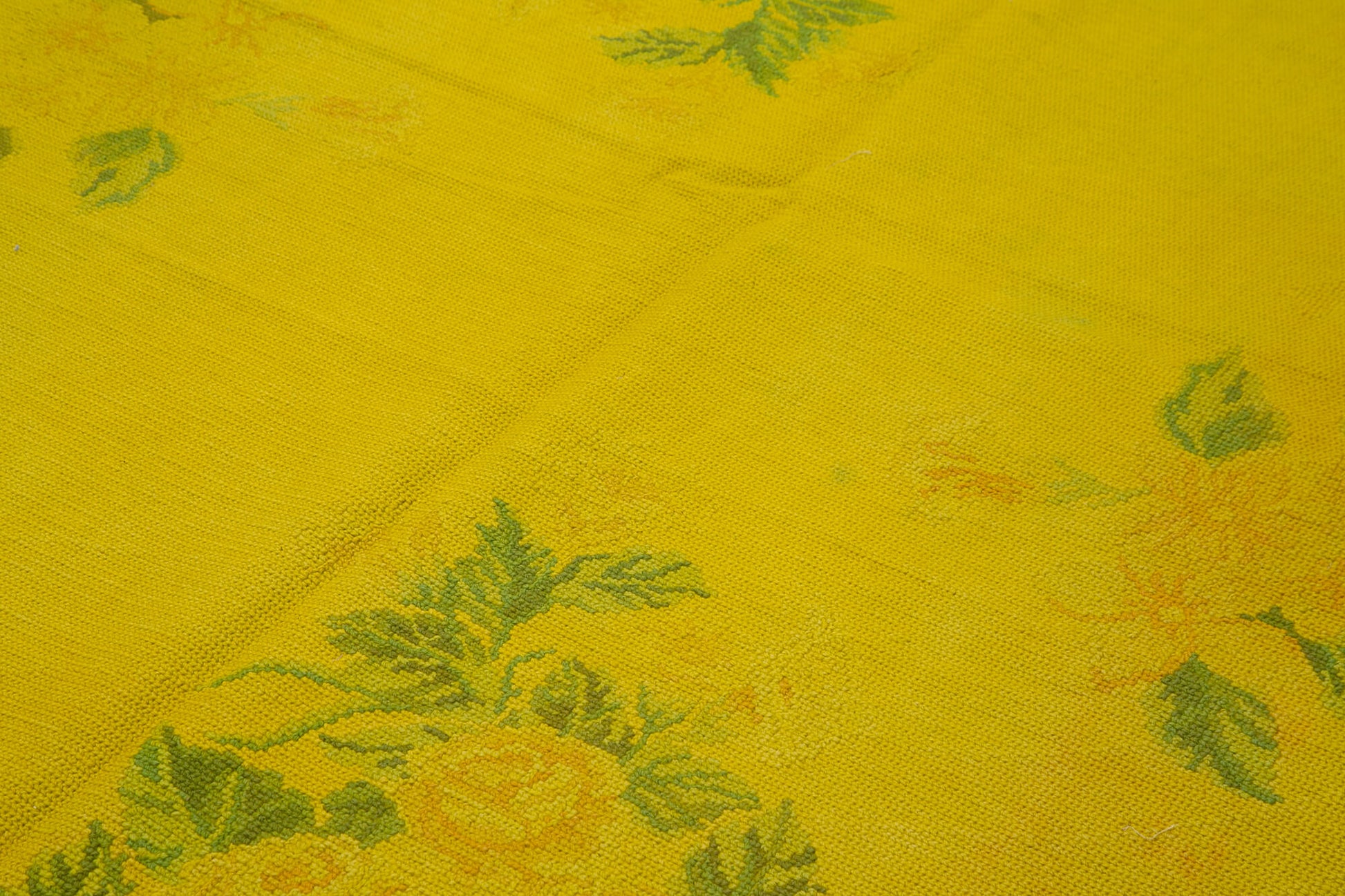 Needlepoint Sarı Çiçekli Pamuk Yün El Dokuma Halısı 168x260 Agacan