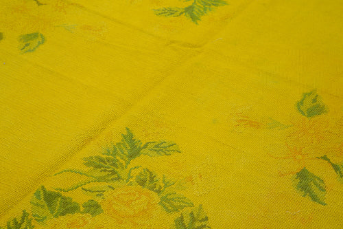 Needlepoint Sarı Çiçekli Pamuk Yün El Dokuma Halısı 168x260 Agacan