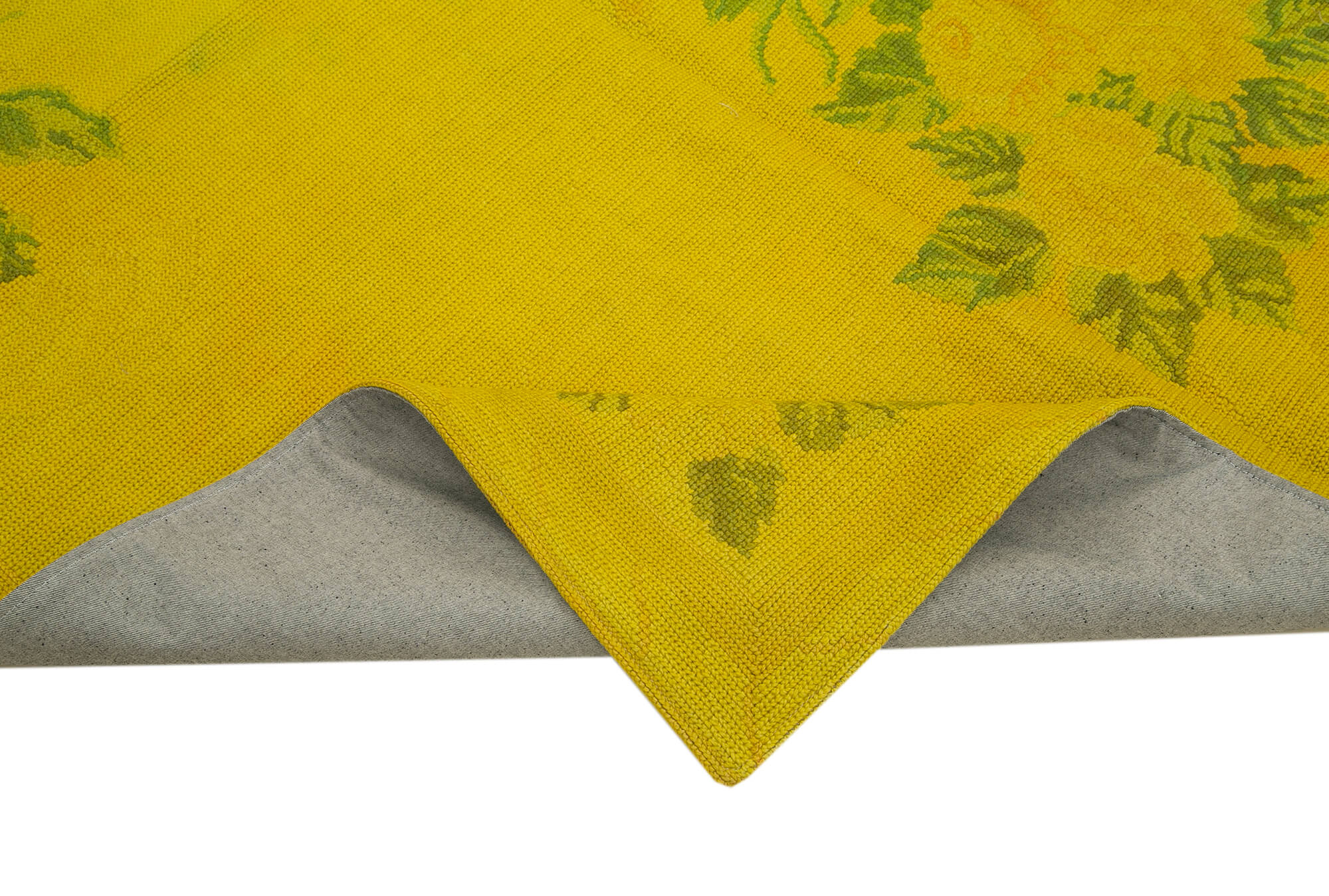 Needlepoint Sarı Çiçekli Pamuk Yün El Dokuma Halısı 168x260 Agacan