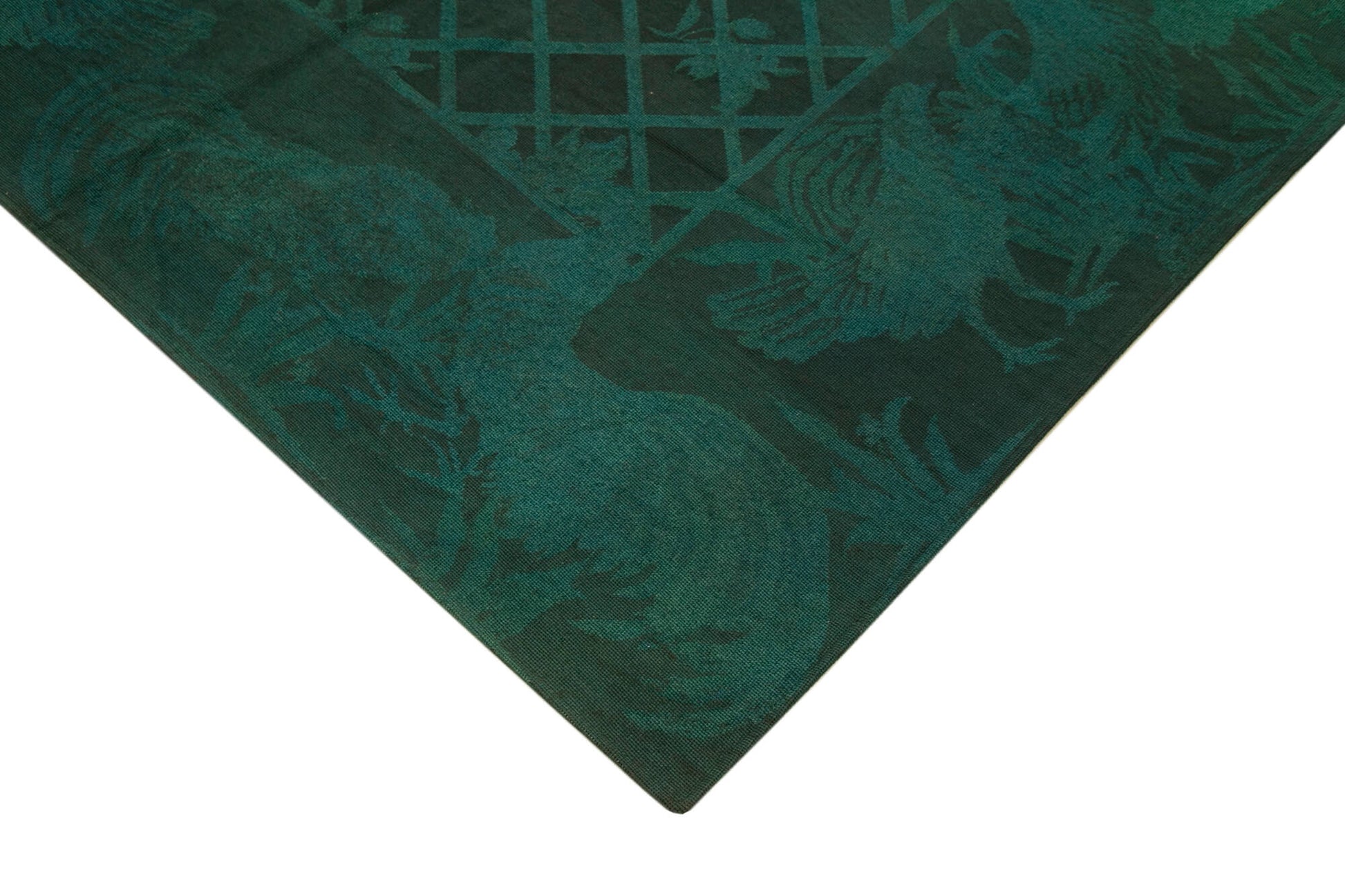 Needlepoint Yeşil Çiçekli Pamuk Yün El Dokuma Halısı 164x238 Agacan