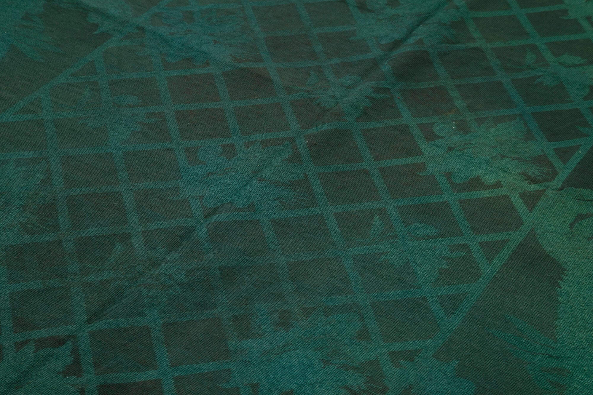 Needlepoint Yeşil Çiçekli Pamuk Yün El Dokuma Halısı 164x238 Agacan