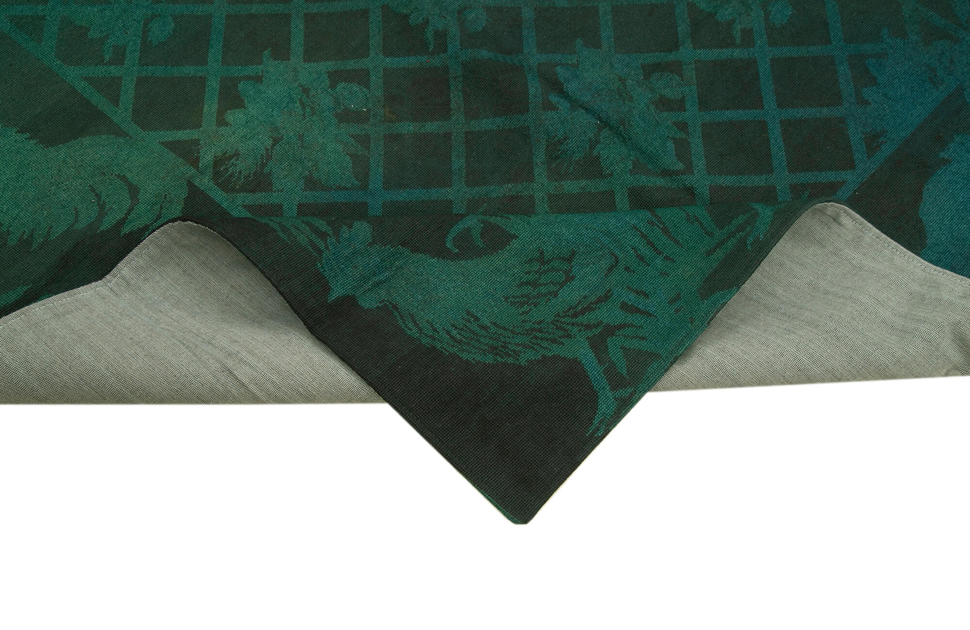 Needlepoint Yeşil Çiçekli Pamuk Yün El Dokuma Halısı 164x238 Agacan