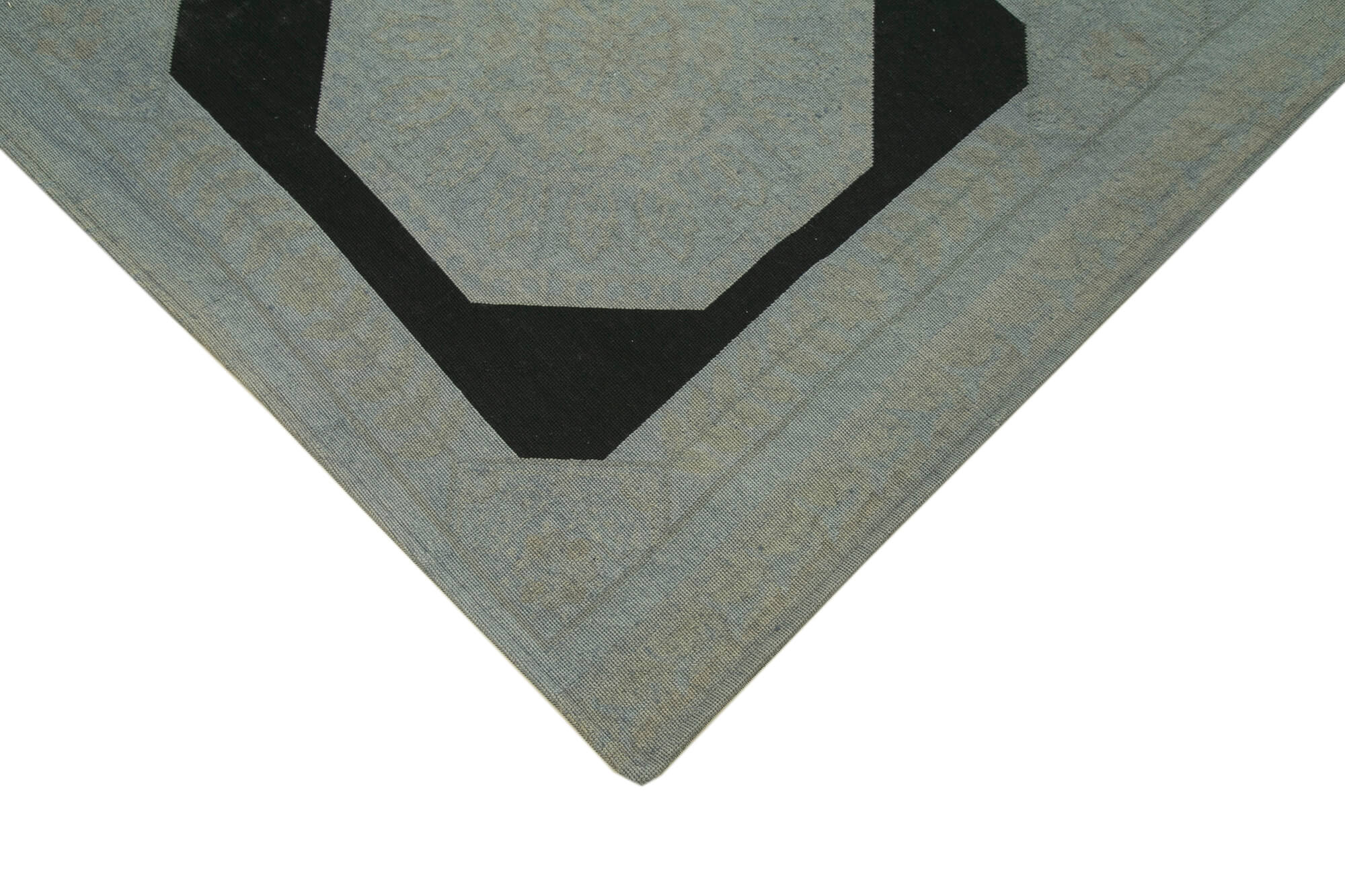 Needlepoint Gri Çiçekli Pamuk Yün El Dokuma Halısı 165x234 Agacan