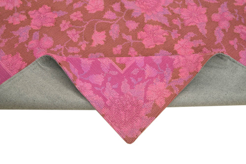Needlepoint Pembe Çiçekli Pamuk Yün El Dokuma Halısı 166x254 Agacan