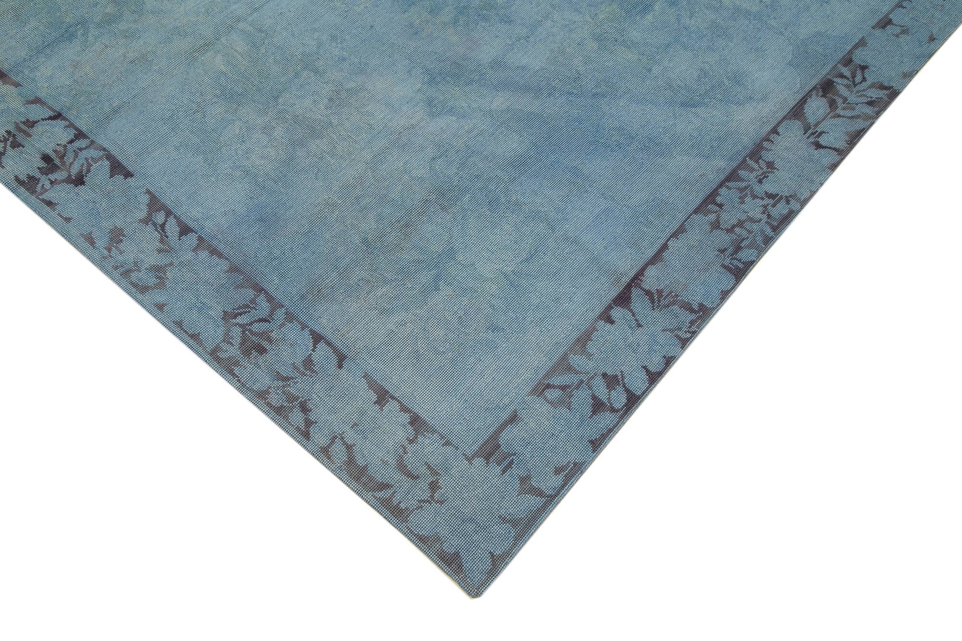 Needlepoint Mavi Çiçekli Pamuk Yün El Dokuma Halısı 162x258 Agacan