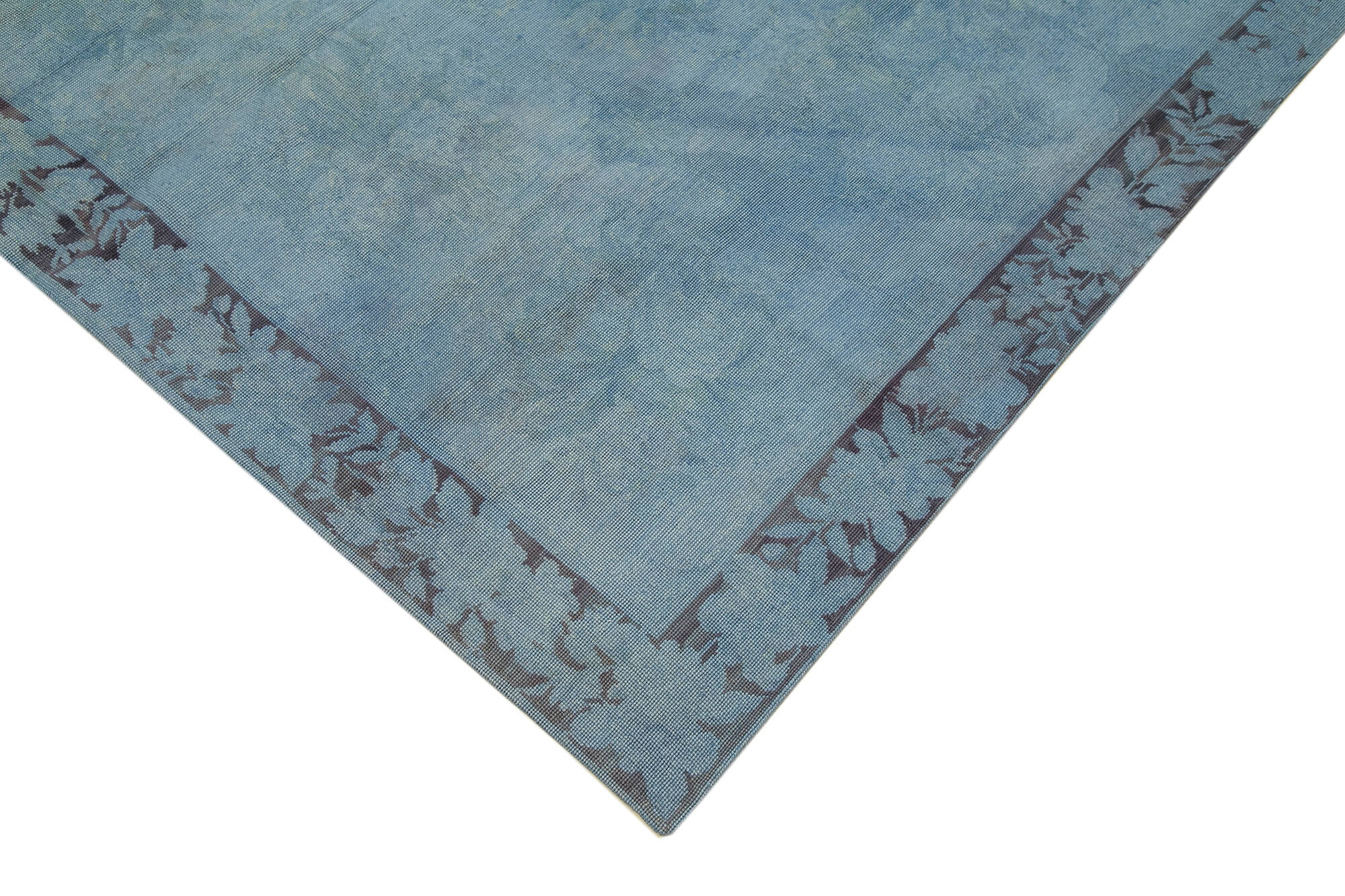 Needlepoint Mavi Çiçekli Pamuk Yün El Dokuma Halısı 162x258 Agacan