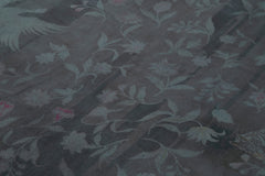 Needlepoint Gri Çiçekli Pamuk Yün El Dokuma Halısı 163x244 Agacan