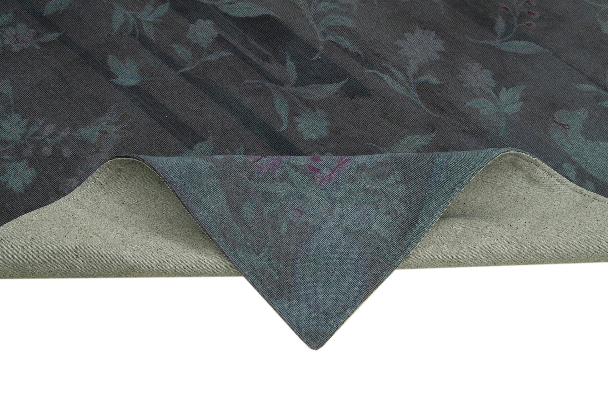 Needlepoint Gri Çiçekli Pamuk Yün El Dokuma Halısı 163x244 Agacan