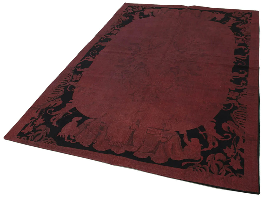 Needlepoint Kırmızı Çiçekli Pamuk Yün El Dokuma Halısı 163x252 Agacan