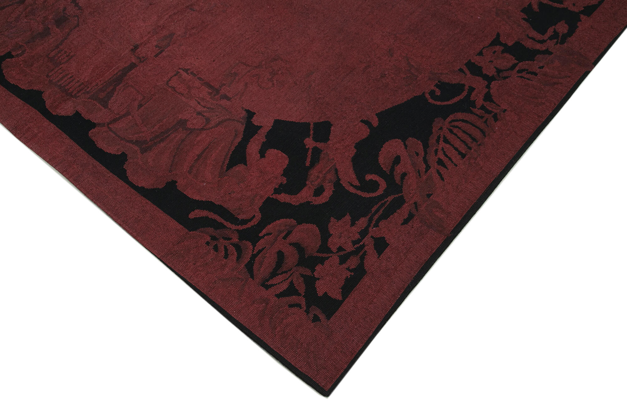 Needlepoint Kırmızı Çiçekli Pamuk Yün El Dokuma Halısı 163x252 Agacan