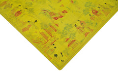 Needlepoint Sarı Çiçekli Pamuk Yün El Dokuma Halısı 163x257 Agacan