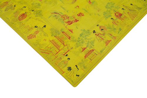 Needlepoint Sarı Çiçekli Pamuk Yün El Dokuma Halısı 163x257 Agacan