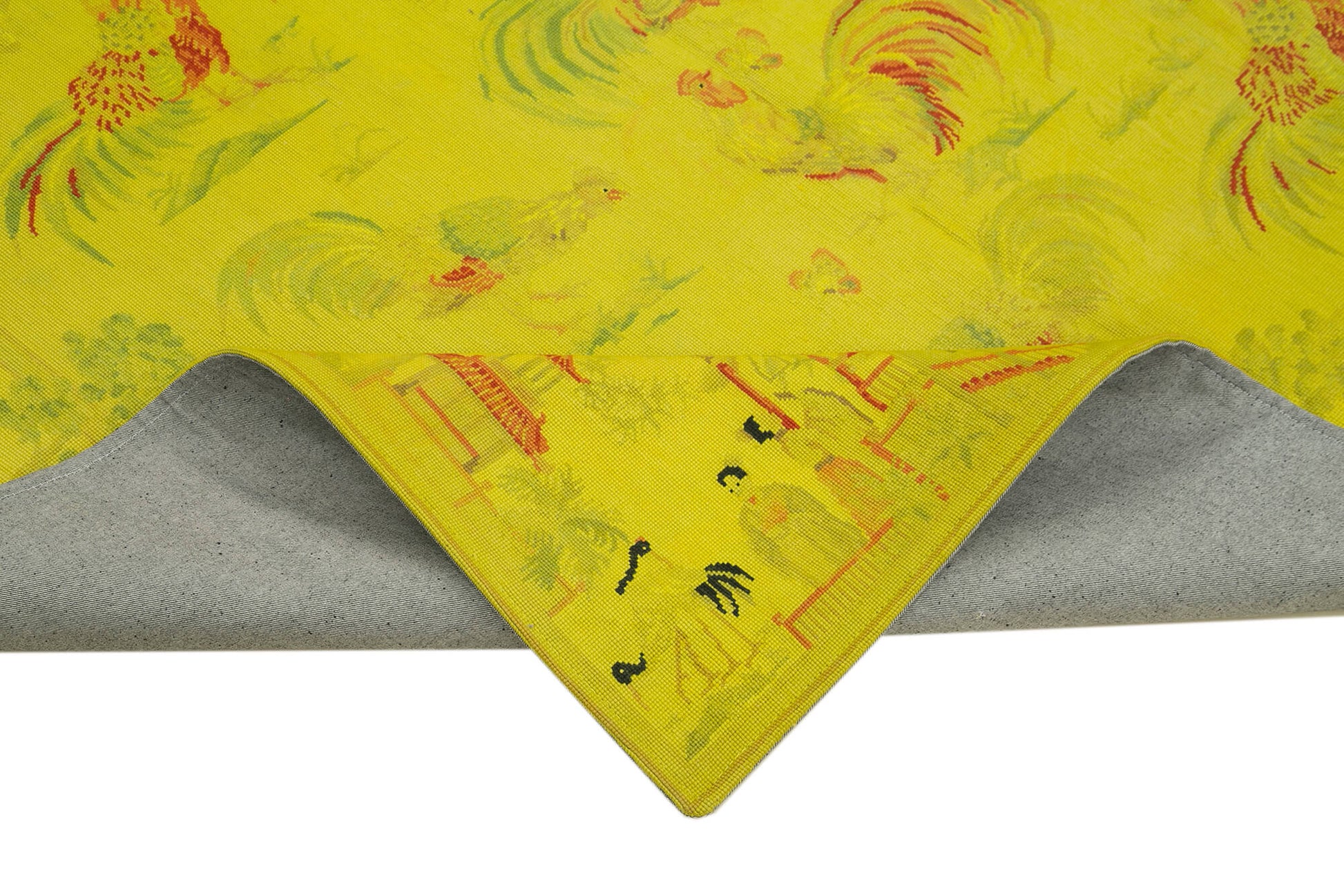 Needlepoint Sarı Çiçekli Pamuk Yün El Dokuma Halısı 163x257 Agacan