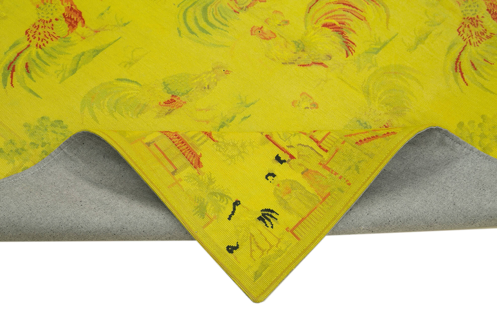 Needlepoint Sarı Çiçekli Pamuk Yün El Dokuma Halısı 163x257 Agacan