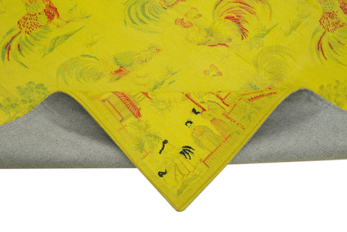 Needlepoint Sarı Çiçekli Pamuk Yün El Dokuma Halısı 163x257 Agacan