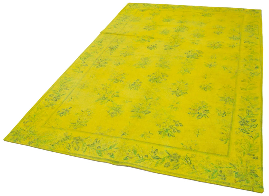 Needlepoint Sarı Çiçekli Pamuk Yün El Dokuma Halısı 165x252 Agacan